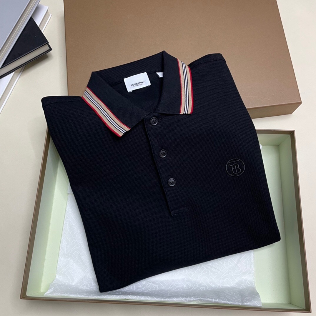P289 彩条纹领POLO衫黑