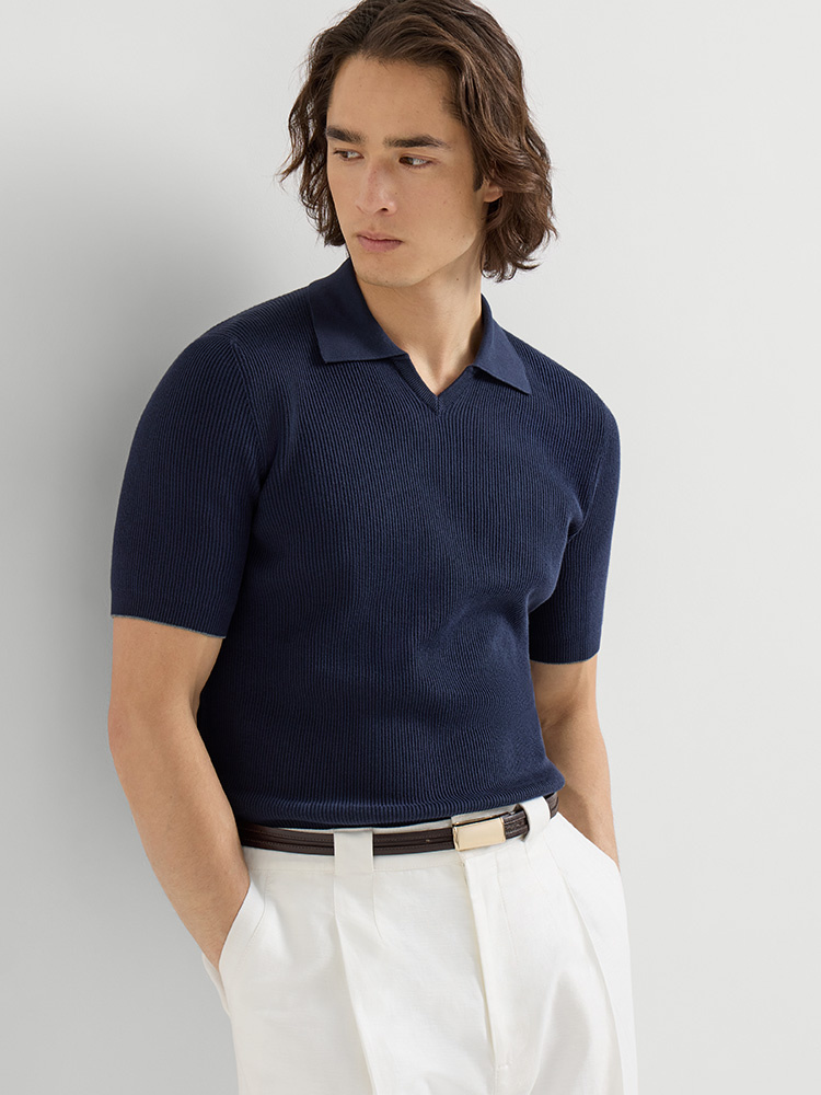 P389 小v领POLO衫 深蓝色