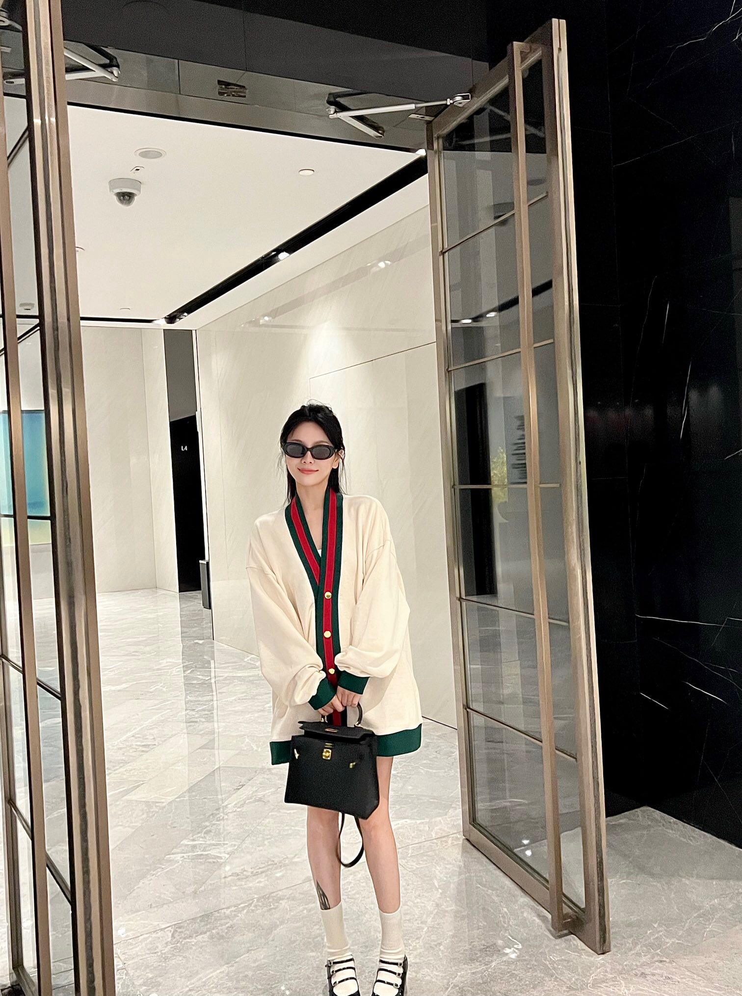 P469 G红绿织带条开衫杏色 · image 16